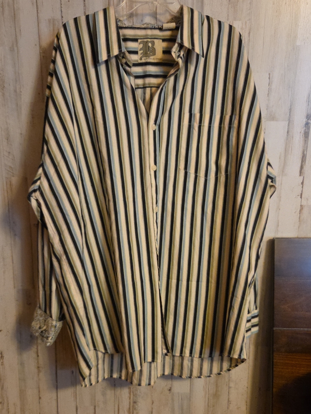 Relaxed Vertical-Stripe Button-Down Shirt in Cream & Navy